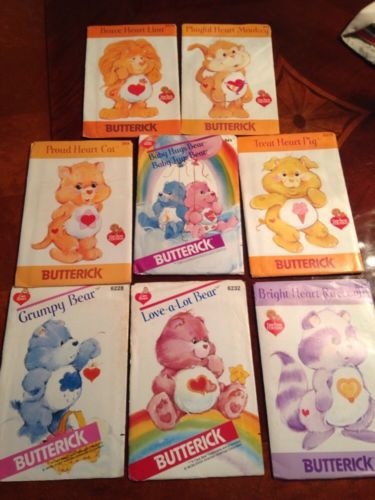 Lot Of 8 Butterick Care Bears Patterns - Uncut - Stuffed Animal Heart Cousins