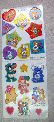 2 Vintage Care Bears Sticker Sheets 1984 1991 Grumpy Funshine Wish Friendship +