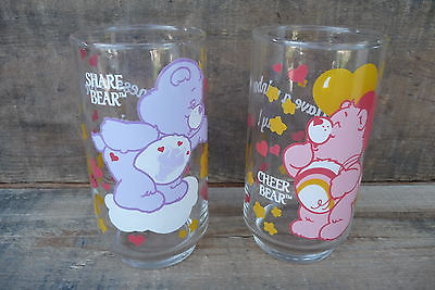 2 CARE BEAR GLASSES ~ CHEER & SHARE ~ 1985 American Greetings