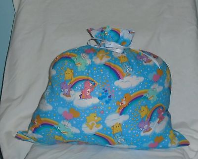 Care Bear Design Homemade Fabric Gift Bag with Attached Ribbon