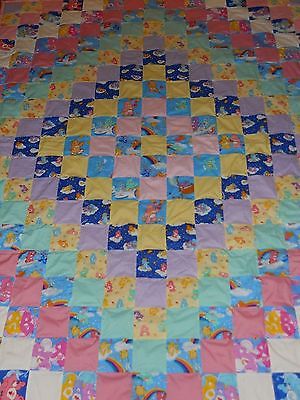 Handmade Multi-Color 70"x87" Care Bear Twin Size Patchwork Cotton Quilt
