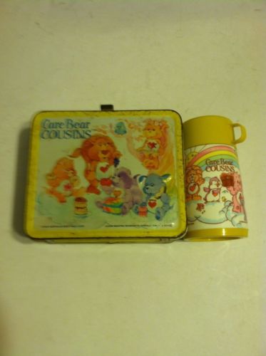 Vintage 1985 Care Bear Cousins Alladin tin metal lunch box complete with thermos
