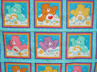 2003 ~ CARE BEAR CHEATER QUILT PANEL ~ fabric squares blocks clouds stars