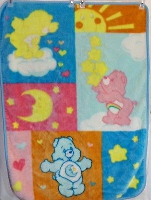 Care Bear Fleece Throw Blanket 42" x 32" Hearts Stars Moon