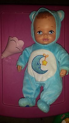 1990 Vintage Lauer Toys Water Babies Bedtime Care Bear Baby w/ Original Funnel
