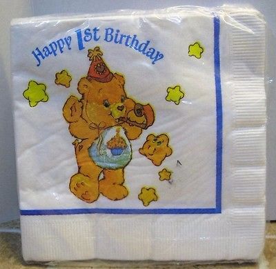 Vintage Care Bear NIP Happy 1st Birthday 16 napkins 1980's
