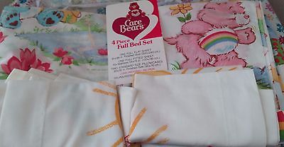 Vintage 1982 Care Bear Pattern Full Size Sheets + Pillowcases Set RARE Collector