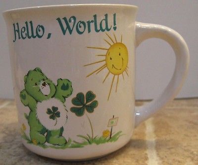 Vintage Care Bear Good Luck, World! Cermaic Cup 1983 3 3/4