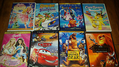 8 Childrens DVDs - Barbie - Lion King - Cars - Brother Bear - Care Bear - Scooby