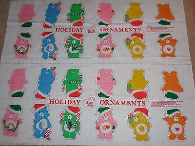 Vintage CARE BEAR HOLIDAY ORNAMENTS FABRIC PANEL Christmas Set Of 12 Craft 