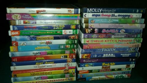 LOT OF 32 CHILDRENS FAMILY DVD MOVIES KIDS BARBIE CARE BEAR DISNEY MLP AND MORE