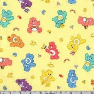 Care Bear Carebear Fabric By the Yard BTY Yellow rainbows hearts classic