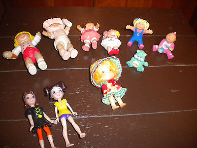 lot of 10 small mini dolls,cabbage patch,care bear,polly pocket,and more