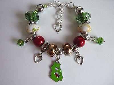 Girls Kids Acrylic Bead Bracelet, Heart, Care Bear Dangle Charm, FREE Gift Bag