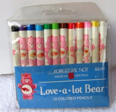 Vintage MIB Care Bears Love a Lot Bear 12 colored 3" Pencils 1983
