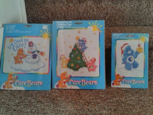 3 CARE BEARS COUNTED CROSS STITCH KITs-Christmas - Winter Themes– NEW
