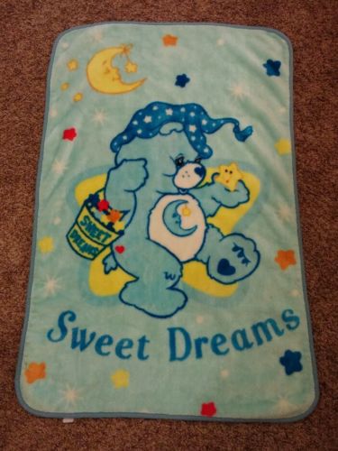 Care Bears Baby Sweet Dreams Fleece Throw Blanket Blue Plush Thick 29x43
