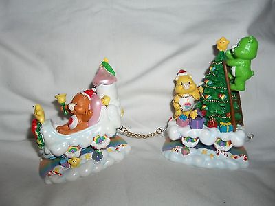 2pc Care Bears Hamilton Collection Christmas Care-A-Lot Express Train Figurines 
