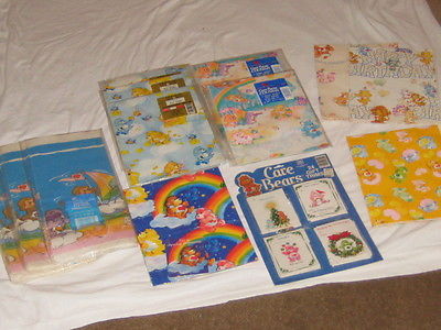 Vintage Lot Misc Care Bears Gift Wrap Sealed Unsealed Valentine Christmas Trims