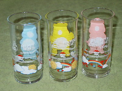 Vintage Care Bear Glass Tumblers from Pizza Hut 1983  Grumpy Funshine Cheer Bear