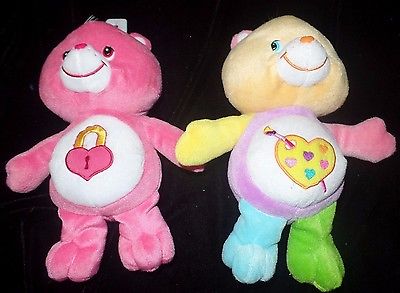 2 PLUSH CARE BEARS NEW NWT PINK SECRET COLLECTORS YELLOW WORK OF HEART ART TOYS
