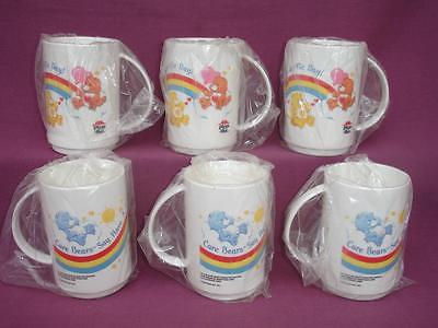 6 Lot Vintage CARE BEAR Coffee Cup Mug Plastic 1985 Pizza Hut Collectibles NEW