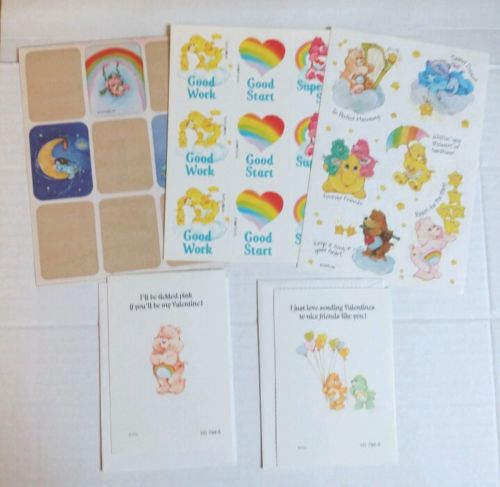 VINTAGE LOT CARE BEARS STICKERS + VALENTINE'S CARDS W/ENVELOPES