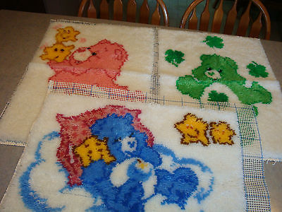  Care Bears Latch Hook Rugs Lot of 3 Almost Complete Adorable for Baby