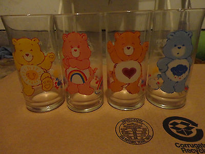 Vintage 1983 Care Bears Set of 4 Pizza Hut Promo Glasses Collector's Series MINT