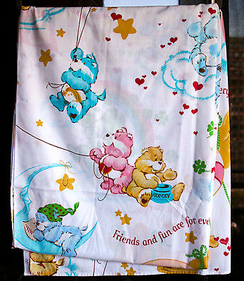 1982 Vintage Care Bears Twin Size Flat / Top Sheet/Fabric - Super clean 