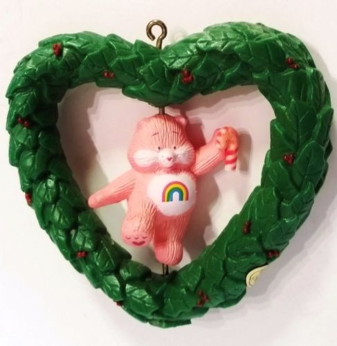 Care Bears Christmas Ornament Rainbow Wreath Heart Vintage 1984 Pink Plastic