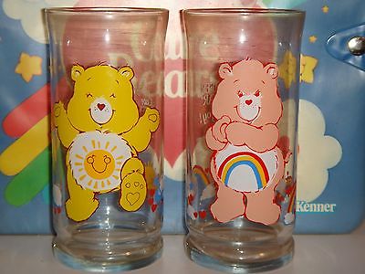 PIZZA HUT COLLECTIBLE CAREBEAR GLASSES LOT OF 2 CHEER BEAR, FUNSHINE BEAR 1983
