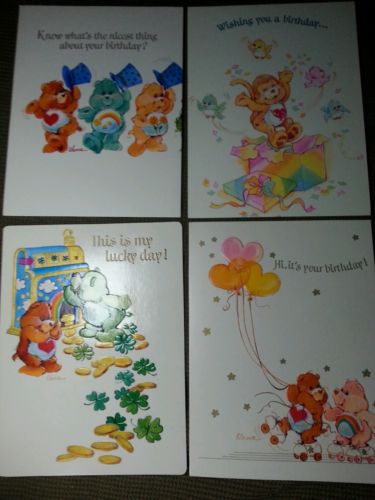 Lot 4 Vintage 1980 Care Bears American Greetings Cards HAPPY B-DAY ROLLER SKATES