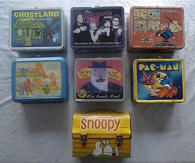 Lot 7 Lunch Box Peanuts Snoopy Ozzy Osbourne Care Bears Pac Man Einstein Bagels