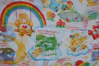 Vintage Care Bears Sheets FITTED Twin Flat Bed Sheet Fabric 2 80's Rainbow Sears
