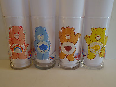 Vintage 1983 CareBears Set of 4 Limited Edition Collector's Series Glass Cup Lot
