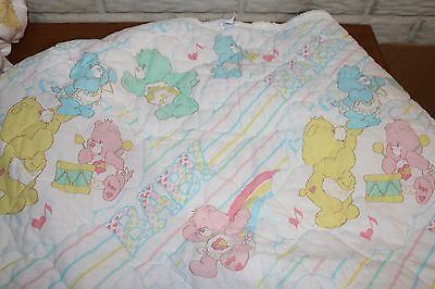 Vintage 80s Care Bears White Baby Crib Blanket Comforter Funshine Wish Hugs Tugs