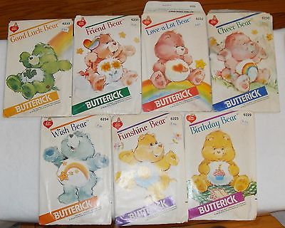 7 VINTAGE UNCUT BUTTERICK CARE BEAR DOLL SEWING PATTERNS~1983