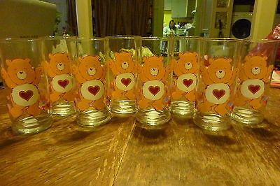 Vintage Set of 8 Care Bear Glasses Pizza Hut Limited Edition Tenderheart Bear