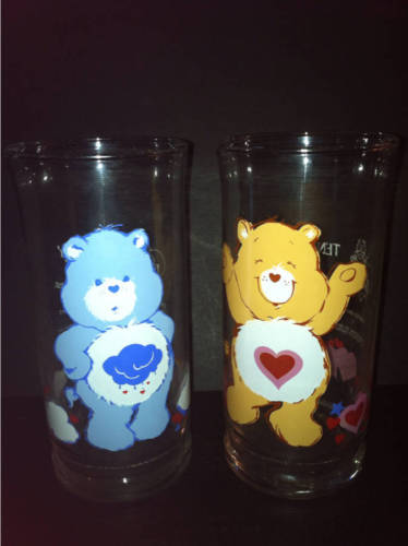 Care Bear Drinking Glasses Lot Of 2 Vintage Grumpy Tenderheart Collection