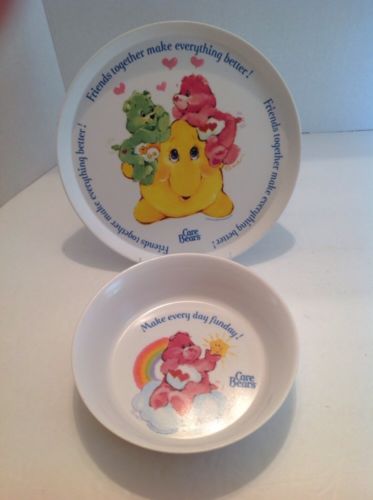 1983 Silite Love A Lot Care Bears Melamine Plastic Melmac 2pc Cereal Bowl Plate