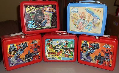 Plastic Lunchbox Collection - Go Bots Dinosaurs Care Bears Transformers Mario