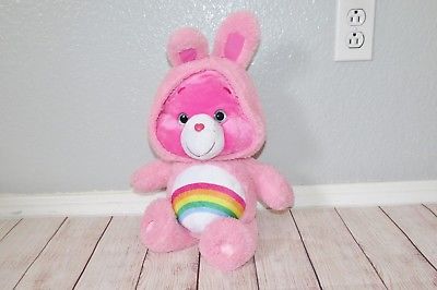 Care Bear Cheer Rainbow Easter Bunny Rabbit Glitter Pink Big Plush Doll 18