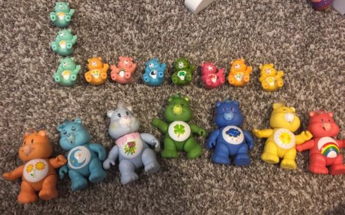 Vintage 1983 Lot of 7 AGC Posable Care Bears Figurines & 10 Smalls