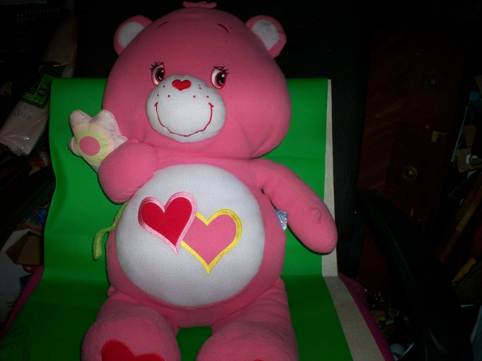 JUMBO 30' PINK CARE BEAR 2 HEARTS ON CHEST PLENTY OF BEAR TO LOVE COLLECTIBLE