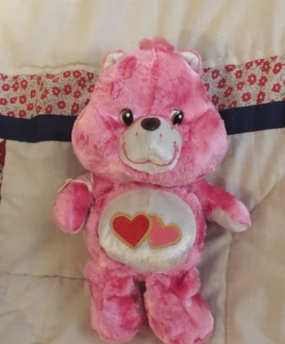 Care Bear Plush Love A Lot Charmer Pink Hearts 8” Jewel Nose Beanie Shiny EUC