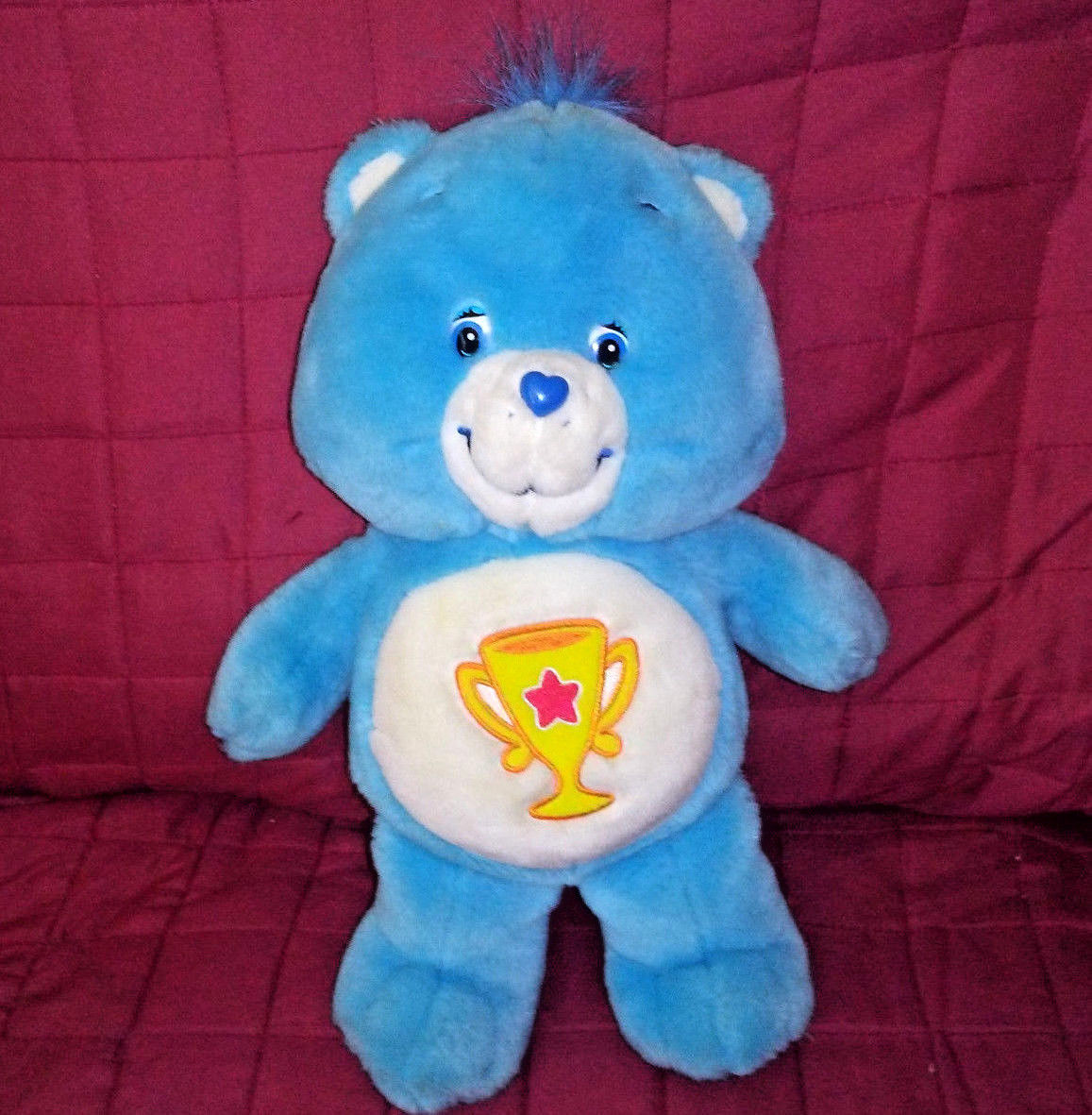 Care Bears CHAMP BEAR 13in Blue White Soft Plush Gold Trophy 2002 TCFC