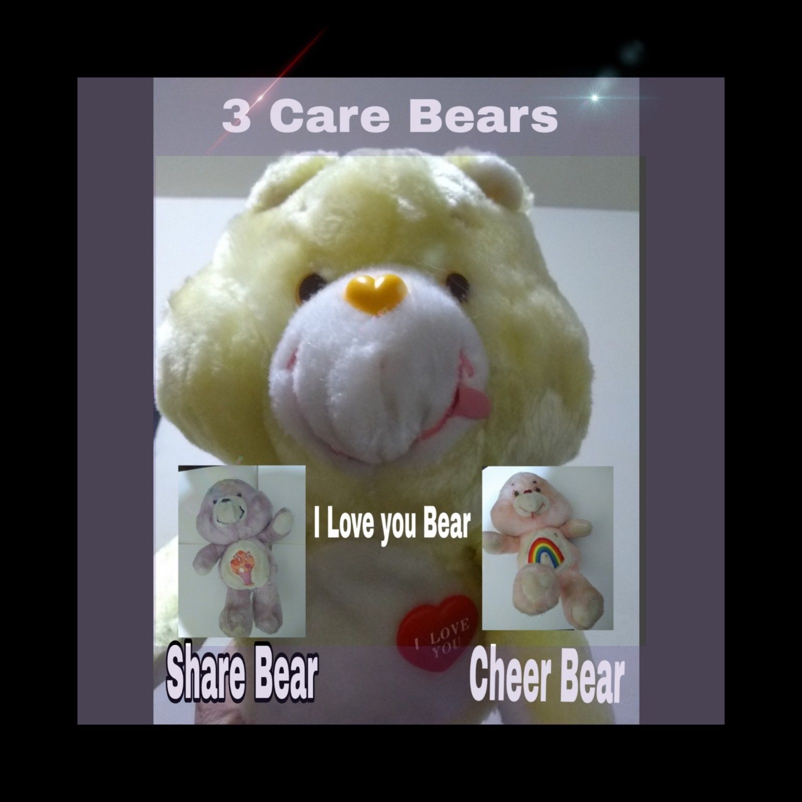 Vintage Care Bears Set of 3 Plush Original 1983  Cheer , I love you , and share 