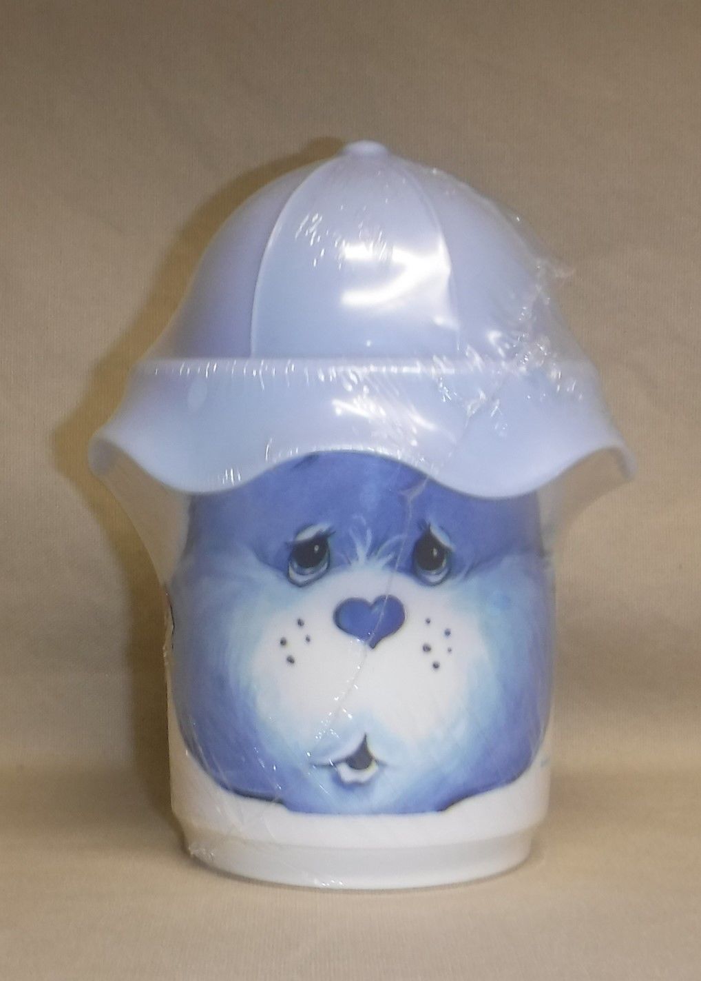 Care Bears ~ Rare Plastic Mug ~ Grumpy Bear with Blue Hat ~ Factory Sealed