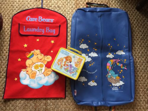 Vintage Lot Of 3 CARE BEARS Lunchbox Laundry Bag and Travel Garment Bag